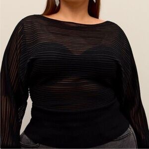 Penningtons Black Long Sleeve Semi Sheer Blouse Size 1X NEW NWT